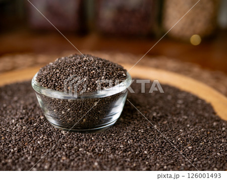 Organic natural chia seeds health benefits superfood. 126001493