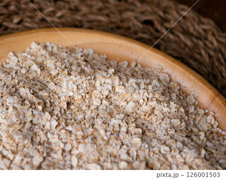 organic Instant Oatmeal or oat flakes pattern background. organic Instant Oatmeal or oat flakes pattern background. 126001503