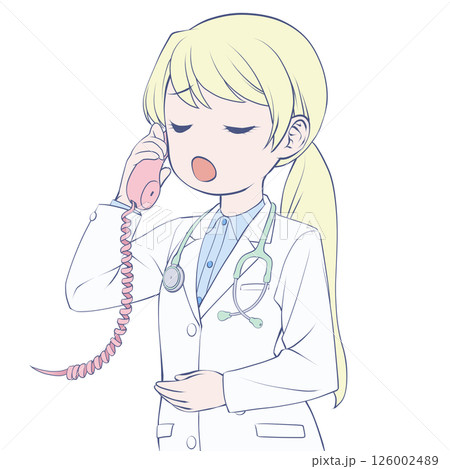 受話器を持って話す金髪の女性医師・呆れる 126002489