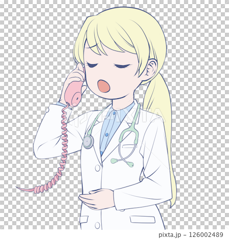 受話器を持って話す金髪の女性医師・呆れる 126002489