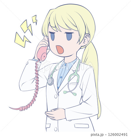 受話器を持って話す金髪の女性医師・怒る 126002491