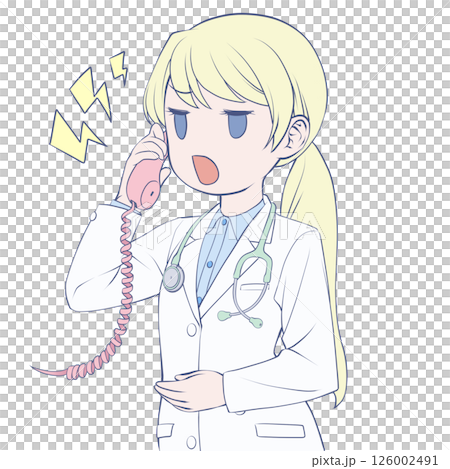 受話器を持って話す金髪の女性医師・怒る 126002491