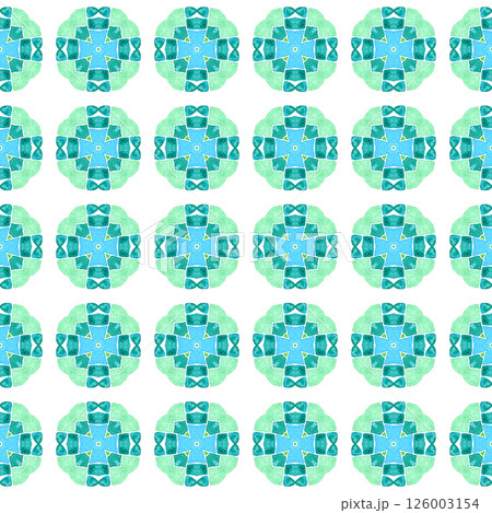 Textile ready nice print, swimwear fabric, wallpaper, wrapping. Green rare boho chic summer design. Hand drawn green mosaic seamless border. Mosaic seamless pattern. 126003154
