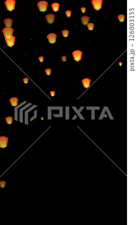 Yi peng festival card. Thailand holiday with paper lantern lights flying in the night sky. Traditional Yi Peng celebration. Vector illustration on black background. Yi peng festival card. Thailand holiday with paper lantern lights flying in the night sky. Traditional Yi Peng celebration. Vector illustration on black background. 126003155