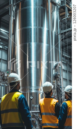 Industrial innovation in modern manufacturing facility with engineers in safety gear Industrial innovation in modern manufacturing facility with engineers in safety gear 126003207
