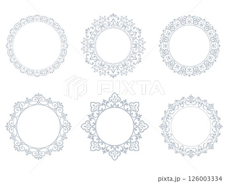 Set of decorative frames Elegant vector element for design in Eastern style, place for text. Floral gray and white borders. Lace illustration for invitations and greeting cards 126003334
