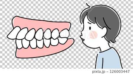 出っ歯(上顎前突)で困っている子供と歯並びのイラスト 出っ歯(上顎前突)で困っている子供と歯並びのイラスト 126003447