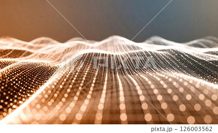 Abstract digital wave landscape with glowing dotted lines flowing over a smooth surface in a high-tech futuristic style perfect for technology and innovation themes 126003562