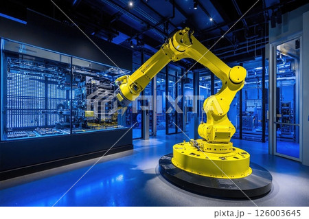 Futuristic robotics in high-tech manufacturing facility with advanced automation 126003645
