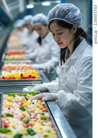 Fresh produce quality control in industrial food processing facility for consumer safety and efficiency 126003783