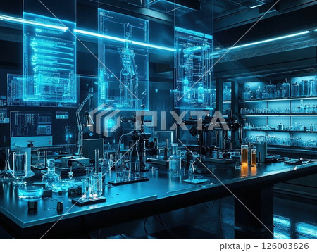 Futuristic laboratory with holographic displays...のイラスト素材 [126003826 ...
