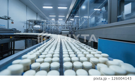 Advanced dairy processing: automated cheese production line in modern industrial facility Advanced dairy processing: automated cheese production line in modern industrial facility 126004143