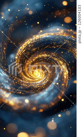 Cosmic galaxy swirl with glowing particles and stars in night sky for futuristic design 126004183