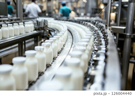 Modern dairy production line in action: efficient milk bottling process for quality assurance and sustainability in food manufacturing industries Modern dairy production line in action: efficient milk bottling process for quality assurance and sustainability in food manufacturing industries 126004440