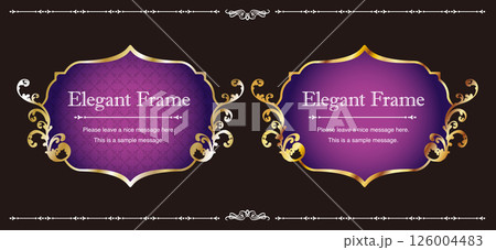 高級感のあるエレガンスなフレームセット、装飾デザイン、飾り罫、上品な背景、金、ゴールド、パープル 126004483