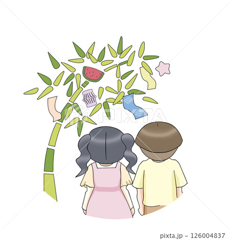 七夕飾りと男の子と女の子 背景なし 126004837
