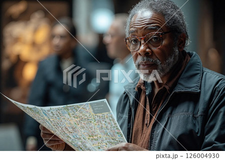 Mature tourist exploring urban map in modern city environment for cultural journey inspiration Mature tourist exploring urban map in modern city environment for cultural journey inspiration 126004930