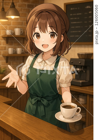 カフェで働く女性店員 126005060