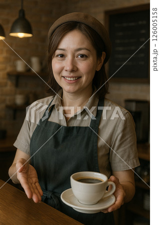 コーヒーを持つカフェ店員 コーヒーを持つカフェ店員 126005158