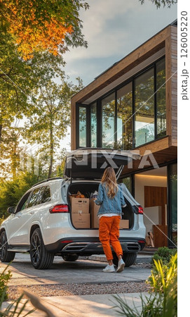 Modern lifestyle: unpacking at a contemporary home with nature views for urban planning inspiration Modern lifestyle: unpacking at a contemporary home with nature views for urban planning inspiration 126005220