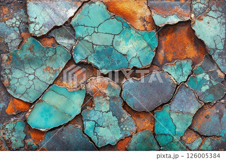 Vibrant turquoise rust texture for creative backdrops and design projects 126005384