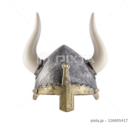 Viking helmet with horns isolated on white background  126005417