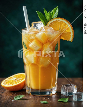 Refreshing citrus iced tea with mint and lemon slices for summer beverage inspiration 126005488