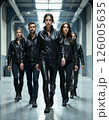 Urban fashion trendsetters in sleek black leather, captivating modern street style for autumn wardrobe inspiration 126005635