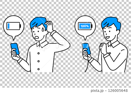 一名普通男子正在為他的智慧型手機電池組充電 126005648