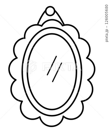 Vector black and white mirror clipart. Cute house interior. Fairy house wall item line illustration. Magic or fairytale home part element, coloring page Vector black and white mirror clipart. Cute house interior. Fairy house wall item line illustration. Magic or fairytale home part element, coloring page 126005680