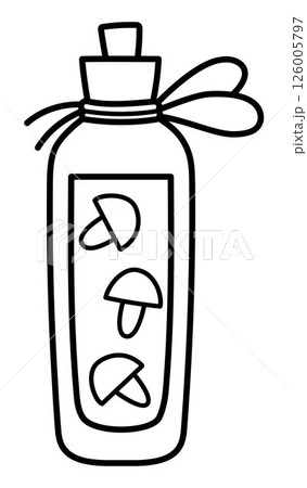 Vector black and white mushroom magic potion icon. Cute glass jar with elixir or brew. Woodland princess or witch line clipart. Fantasy forest illustration, coloring page. Magic fairytale drink Vector black and white mushroom magic potion icon. Cute glass jar with elixir or brew. Woodland princess or witch line clipart. Fantasy forest illustration, coloring page. Magic fairytale drink 126005797