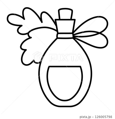 Vector black and white acorn leaf magic potion icon. Cute glass jar with elixir or brew. Woodland princess or witch line clipart. Fantasy forest illustration, coloring page. Magic fairytale drink 126005798