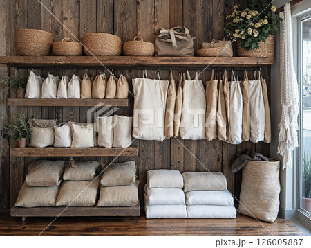 Cozy rustic storage solutions with natural textiles in earthy tones for modern homes 126005887