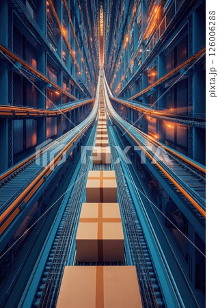 Futuristic warehouse automation with robotic conveyor and cardboard packages - efficient supply chain technology 126006288