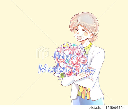 花束を持つ年配の母親　文字 126006564