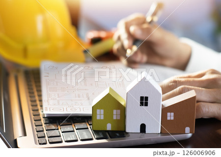 Engineers design construction. Engineers construct objects on site. Construction and design industry. Engineers design construction. Engineers construct objects on site. Construction and design industry. 126006906