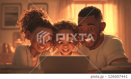 Family bonding time as parents help child with homework at home 126007441