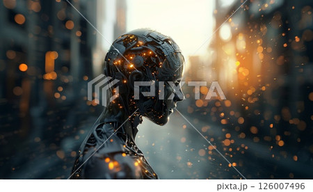 Futuristic humanoid robot created with AI technology 126007496