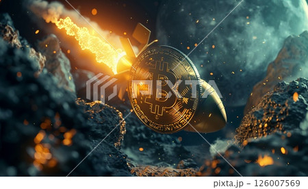 Bitcoin soaring to the moon, symbolizing rapid growth Bitcoin soaring to the moon, symbolizing rapid growth 126007569