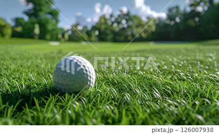 Image of a golf ball on a natural green fairway, advertising concept 126007938