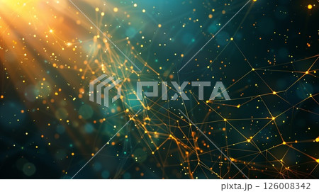 A futuristic abstract network design with glowing connection lines and tech-inspired elements, featuring space for text 126008342