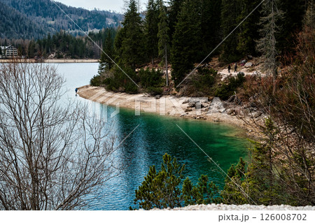 Breathtaking panoramic view of Lake Braies in the Italian Dolomites. Breathtaking panoramic view of Lake Braies in the Italian Dolomites. 126008702
