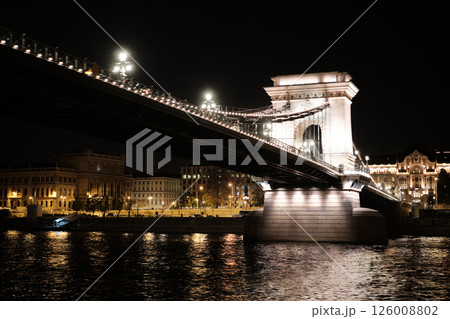 Night view of the bridge over the Danube in Budapest. Horizontal photo 126008802