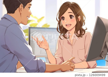 身振りを交え話すビジネスウーマン_イラスト1 身振りを交え話すビジネスウーマン_イラスト1 126009499