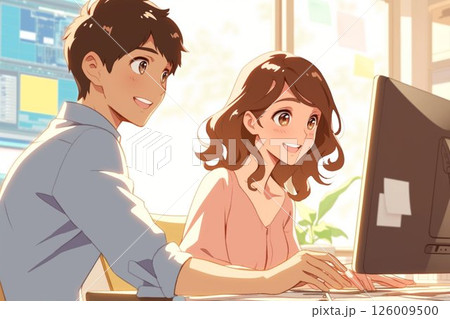 ペンで画面を指さすビジネスウーマン_イラスト1 ペンで画面を指さすビジネスウーマン_イラスト1 126009500