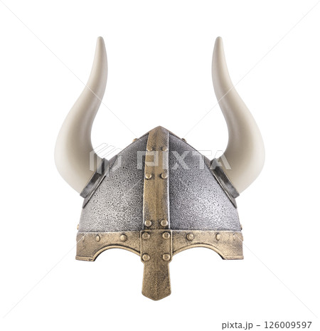 Viking helmet with horns isolated on white background Viking helmet with horns isolated on white background 126009597