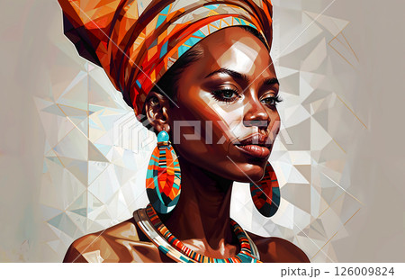 An Elegant and Graceful African Woman Dressed in Vibrant and Colorful Traditional Attire 126009824