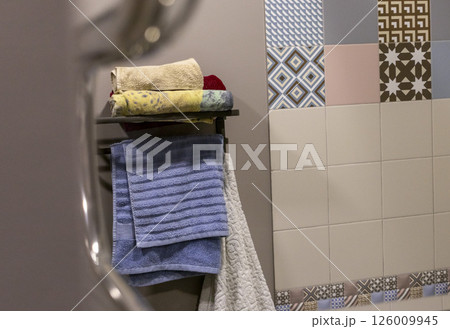 Shot of the towels on the towel holder 126009945