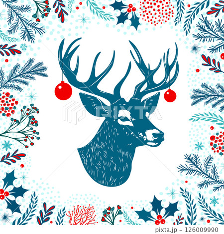Christmas deer. hand drawing. Not AI, Vector illustrations. 126009990