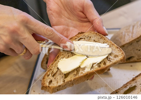 Cuts of freshly baked of home made rye bread Cuts of freshly baked of home made rye bread 126010146